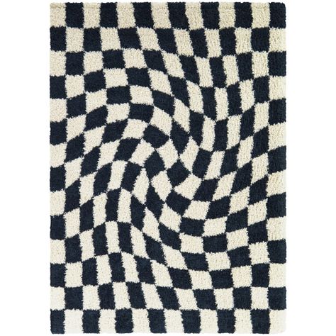 Wrought Studio Charlon Performance Sage/Dark Blue Rug & Reviews | Wayfair Area Rug For Boys Room, Wavy Checkered Rug, Rugs For Guys Room, Boy Room Rugs, Vans Rug, Bedroom Rug Aesthetic, Cool Bedroom Rugs, Checkered Rug Bedroom, Checkerboard Carpet