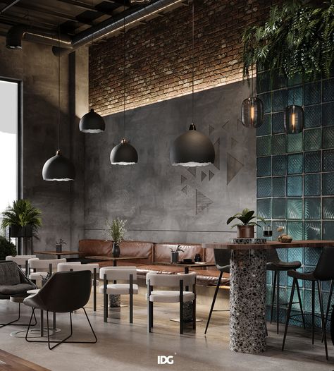 Detective Speciality Coffee on Behance Industrial Restaurant Interior, Industrial Coffee Shop, Loft Cafe, Industrial Cafe, Industrial Restaurant, Coffee Shop Interior Design, Design Café, Photography Interior, Coffee Shops Interior