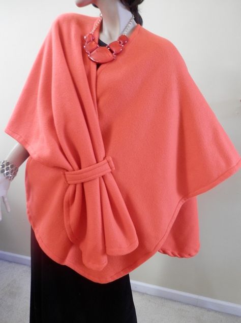 Wrap, Shawl, Ruana, Cape, Shrug, Lightweight Jacket, Poncho,Gift for Her, Orange… Women Cape, Ruana Wrap, Winter Wrap, Tangerine Color, Poncho Shawl, Capes For Women, Red Fleece, Estilo Chic, Boho Kimono