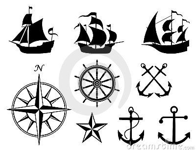 Sailor Nails, Nautical Symbols, Pirate Symbols, Navy Emblem, Nautical Elements, Sail Ship, Octopus Tattoo Design, Adobe Illustrator Vector, Illustrator Vector