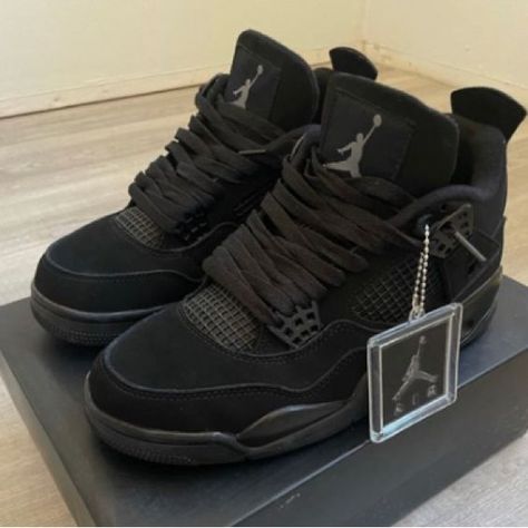 Jordans 4 Black Cat, Black Cats Jordans, Jordan Retro 4 Black Cat, Jordan Black Cat, Nike Acg Shoes, Jordan 4 Black, Jordan Retro 4, Nike Retro, Jordan 4s