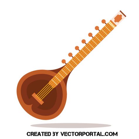 Sitar musical instrument Sitar Instrument Illustration, Sitar Instrument, Hindustani Classical Music, Republic Day, About Music, Patch Work, Free Vectors, String Instruments, Mix Media