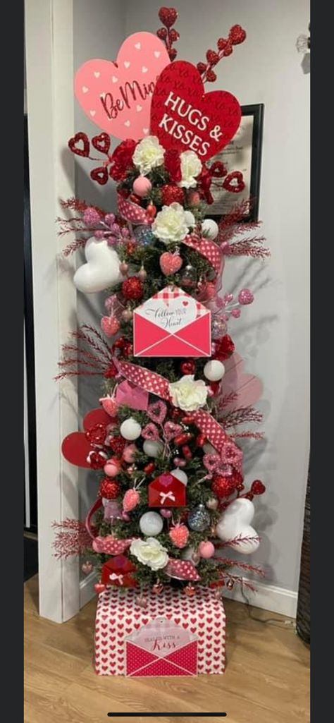 Valentines Tree Decor, Valentines Day Christmas Tree Ideas, Valentine’s Day Christmas Tree Decorations, Valentine's Tree Decorating Ideas, Valentine Christmas Tree Decorations, Valentine Tree Ideas Diy Crafts, Valentines Christmas Tree Ideas, Valentine Dollar Tree Diy, Valentines Day Tree Ideas