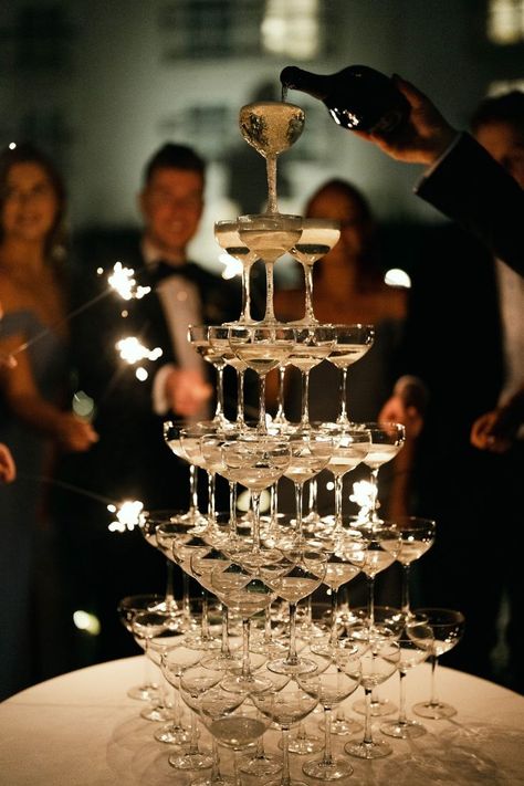 Unique Event Ideas, Champagne Tower Wedding, Paul Henry, Wedding Cocktail Bar, Champagne Birthday, Cocktail Decoration, Champagne Tower, Champagne Party, Ireland Wedding