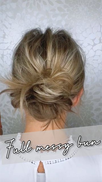 How To Messy Bun, Easy Messy Bun For Medium Hair, Ashley Erickson, Braid Hack, Fine Hair Updo, Fake Hair Buns, Messy Bun For Short Hair, Easy Updo, Ponytail Hairstyles Easy