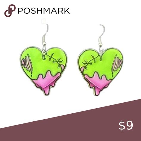 NEW! Halloween Zombie Heart Earrings Costume Jewelry Stainless Steel Hooks Zombie Earrings, Spooky Costumes, Halloween Zombie, Zombie Halloween, Goth Punk, Heart Earrings, Costume Jewelry, Zombie, Stainless Steel