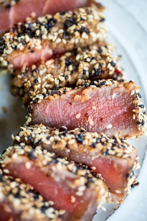 Black Garlic and Sesame Crusted Tuna - The Two Bananas Sesame Tuna, Sesame Crusted Tuna, Raw Tuna, Bluefin Tuna, Seared Tuna, Fresh Tuna, Albacore Tuna, Gluten Free Chili, Steak Cuts