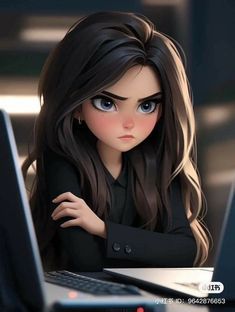 Cute Cartoon Images, Cartoon Girl, Cartoon Images, Cute Cartoon, Long Hair, Hair, Blue