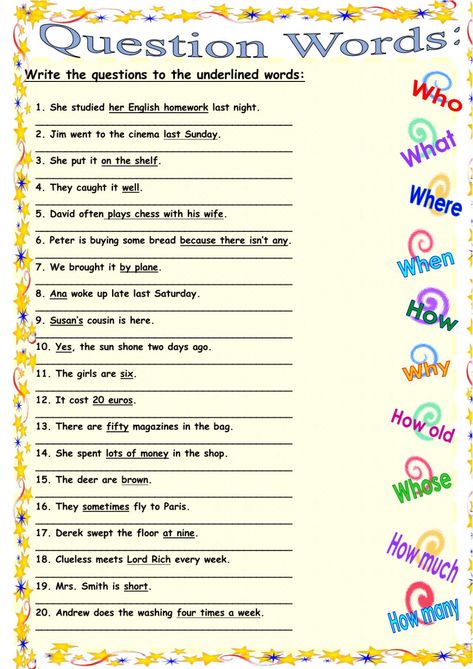 Make Questions Worksheets, Making Questions Worksheet, Question Words Worksheet, Wh Questions Worksheet, Tutor Tips, English Language Learning Activities, English Homework, Question Words, Why Questions