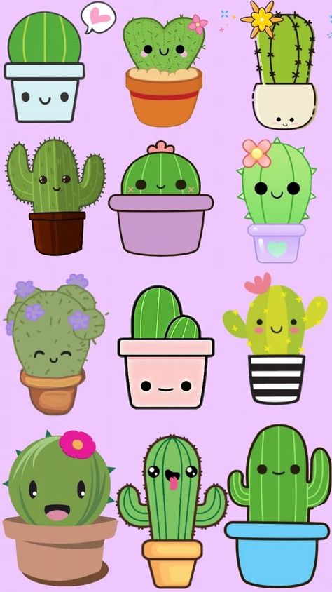 Cactus Cartoon Cute, Cartoon Cactus Drawing, Cactus Name Tags, Cactus Cartoon, Cactus Drawing, Doodle Frame, Cute Easy Doodles, Cactus Painting, Cute Cactus