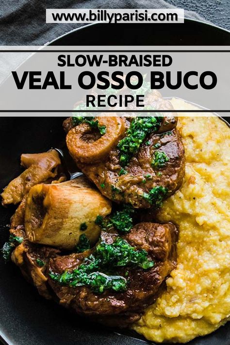 This slow-braised Osso Buco Recipe is made with veal shanks, vegetables, tomatoes, wine, and stock. It is delicious, like fall-off-the-bone good. I’ve been making this recipe for years, and to this day, it is still one of my favorites. This is a very hearty dish and can be somewhat difficult to find on Italian restaurant menus, but you can make it at home. Veal Stock Recipes, Osso Bucco Recipe Veal, Veal Shank Osso Bucco, Italian Osso Bucco Recipe, Osso Bucco Recipe Dutch Oven, Beef Shank Osso Bucco Recipe, Veal Shank Recipes, Venison Osso Bucco Recipe, Osobuco Rezept