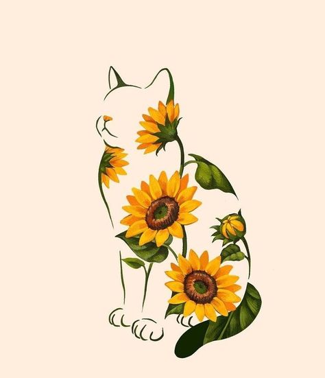 Sunflower Cat Tattoo, Cat Silhouette Tattoos, Iphone Wallpaper Iphone, Henna Ideas, Awesome Tattoo, Cat Tattoos, Tasteful Tattoos, Cat Tattoo Designs, Wallpaper Iphone Wallpaper