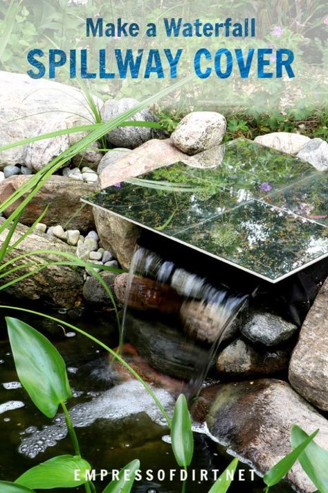 DIY spillway cover using thrift shop materials to cover a waterfall box in your backyard garden pond. #fishpond #DIY #empressofdirt Pond Building, Spillway Waterfall, Small Garden Waterfalls, Diy Waterfall, Pondless Waterfall, Fishing Pond, Turtle Habitat, Building A Pond, Goldfish Pond