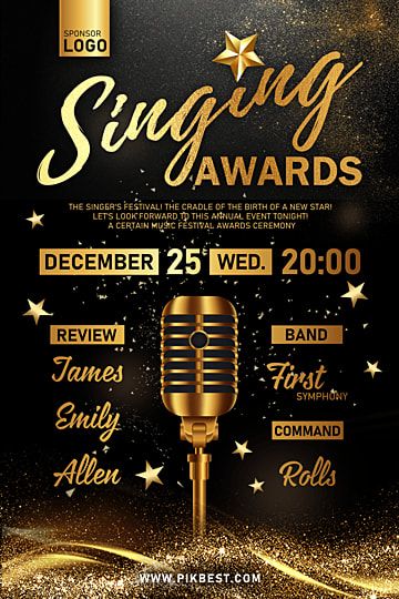 Contest Poster, Singing Contest, Award Ribbons, Metal Font, Business Poster, Dream Music, Title Design, Vintage Microphone, Festival Posters