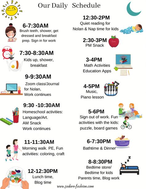 stella-adewunmi-of-jadore-fashion-blog-shares-daily-schedule Daily Routine Time Table For Students, Kindergarten Homeschool Schedule Daily Routines, Home School Schedule Daily Routines Kindergarten, Preschool Timetable Daily Schedules, Homeschool Timetable Daily Schedules, Kids Summer Schedule, Bedtime Routine Chart, Daily Schedule Kids, Morning Activities