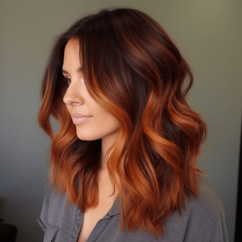 Hair Color Inspiration For Brunettes, Auburn Ombre Hair, Autumn Hair Color, Balayage Hair Copper, Hair Color Inspiration, Dark Ombre Hair, Red Balayage Hair, Rice Mask, Rambut Brunette