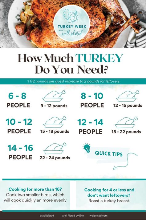 For a perfect Thanksgiving feast, you need to know How Much Turkey Per Person you'll need! This all-inclusive guide will help you calculate exactly what size turkey to purchase for your gathering! #wellplatedrecipes #howmuchturkeyperperson #thanksgivingturkey #Thanksgivingplanner #turkeysize Thanksgiving Portions, Turkey Per Person, 20 Lb Turkey, Turkey Size Chart, How Much Turkey, Perfect Roast Turkey, Thawing Turkey, Perfect Roast, How To Make Turkey