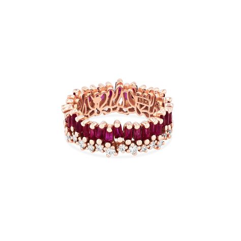 Ruby Eternity Band, Short Stack, Suzanne Kalan, Baguette Cut, Eternity Band, Ruby Ring, Eternity Bands, 18k Rose Gold, White Diamond