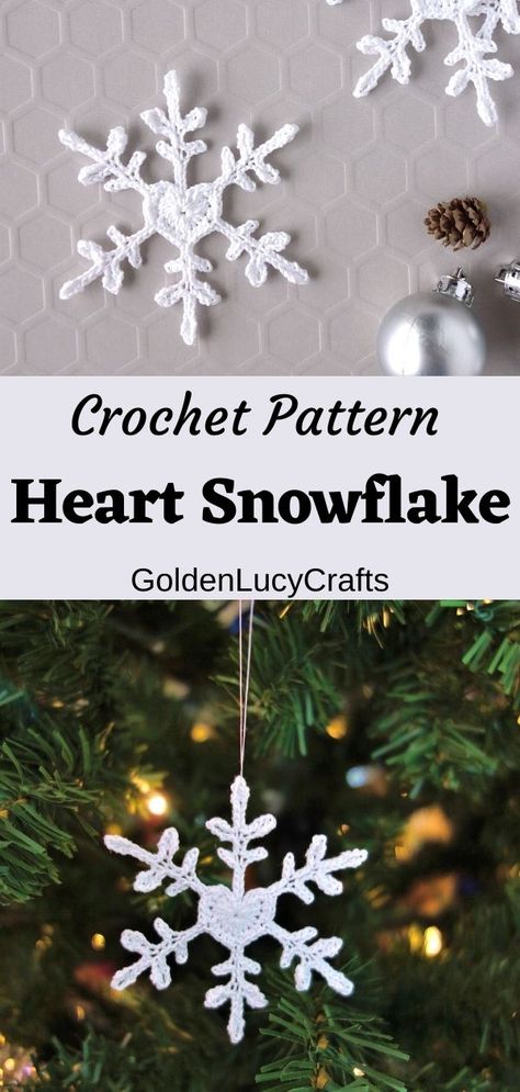 Beautiful romantic crochet heart snowflakes, free pattern, Christmas, Valentine's Day decorations, embellishment, winter wedding, birthday, #crochet, #crochetpattern Christmas Crochet Applique Patterns Free, Christmas Crochet Applique, Crochet Christmas Decorations Free Pattern, Yarn Snowflakes, Free Crochet Snowflake Patterns, Crochet Christmas Snowflakes, Heart Snowflake, Diy Snowflake, Crochet Christmas Ornaments Free