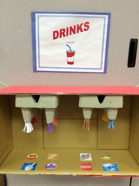 Drink machine                                                                                                                                                      More Drink Machine, Dramatic Play Themes, Purposeful Play, Role Play Areas, Prop Box, Restaurant Themes, Dramatic Play Preschool, Dramatic Play Area, Dramatic Play Centers