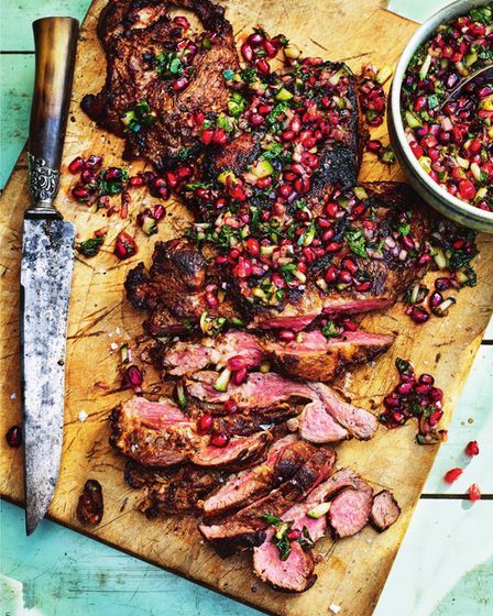 Pomegranate Salsa, Butterflied Leg Of Lamb, Lamb Leg Recipes, Harissa Recipes, Pork Cheeks, Lamb Kebabs, Marinated Lamb, How To Cook Lamb, Lamb Leg