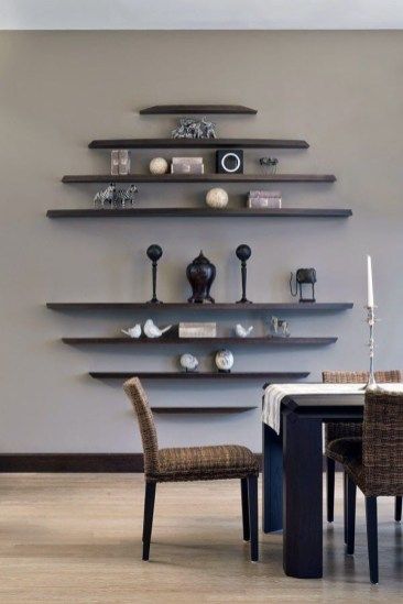 Amazing artistic wall design ideas for simple your home 09 Wall Shelves Design, Dining Room Wall Decor, Modern Shelving, Design Del Prodotto, Diy Interior, Shelf Design, Dining Room Walls, Wall Decor Living Room, Living Room Wall