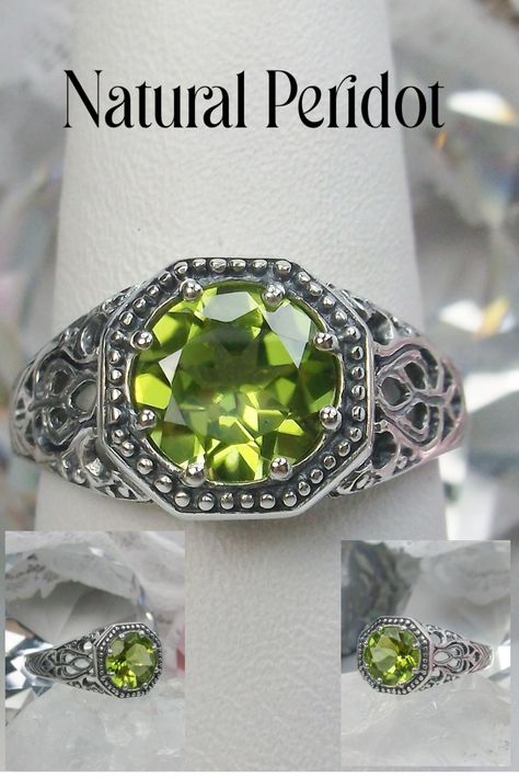 Natural Peridot Ring / 10k, 14k Gold or Sterling Silver/ New Victorian Edwardian White Gold or Silver Filigree New Victorian, Mystic Fire Topaz, Antique Filigree, Victorian Wedding, Detailed Ring, Peridot Gemstone, Peridot Ring, Sterling Silver Filigree, Green Peridot