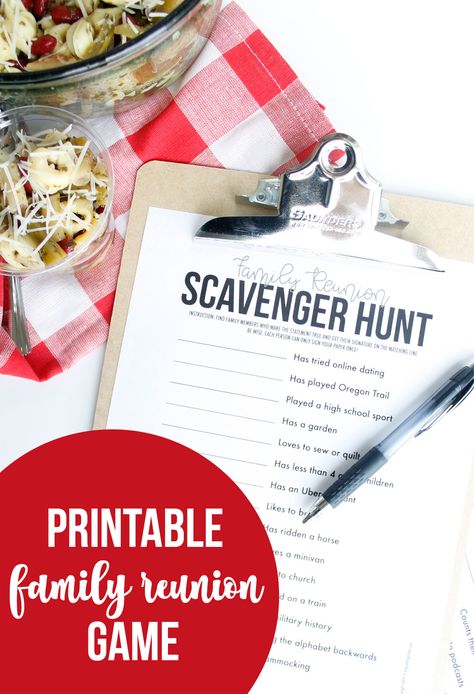 Take your Family Reunion to the next level with this fun Family Reunion Scavenger Hunt. This free printable will get the whole group moving and chatting with each other. #familyreunion #familyreuniongames #salads #saladrecipes Family Reunion Scavenger Hunt Ideas, Family Reunion Scavenger Hunt, Quiz Ideas, Homemade Carnival Games, Scavenger Hunt Printable, Summer Camp Games, Youth Group Activities, Genealogy Organization, Photo Scavenger Hunt