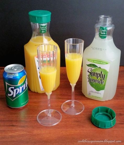 Virgin Mimosas, Virgin Mimosa Recipe, Non Alcoholic Mimosa, Bridal Brunch Food, Virgin Drinks, Party Punch Recipes, Mimosa Recipe, Brunch Drinks, Bridal Shower Food