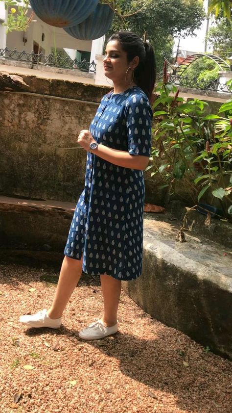 Chic and comfy cotton shift Dress | Stylish short dresses, Cotton dress pattern, Frock for women One Piece Dress Knee Length, Cotton Frocks For Women, Simple Frock, Cotton Frock, Cotton Dress Pattern, Cotton Tops Designs, Knee Length Dresses Casual, Simple Frock Design, Simple Frocks