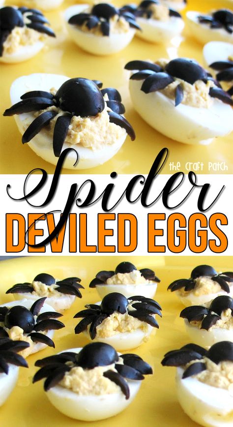 Spider deviled eggs are the perfect spooky food idea for Halloween! Plus more fun Halloween party foods. Spider Deviled Eggs, Halloween Party Foods, Fun Halloween Party Food, Spooky Dinner, Idea For Halloween, Spooky Food, Games Diy, Masks Diy, Halloween Appetizers