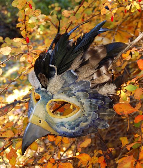 Featherseeds: Blue Falcon Leather and Feather Mask Blue Falcon, Phoenix Costume, Raven Mask, Egyptian Party, Bird Mask, Feather Mask, Sparrow Bird, Bird Masks, Mask Masquerade