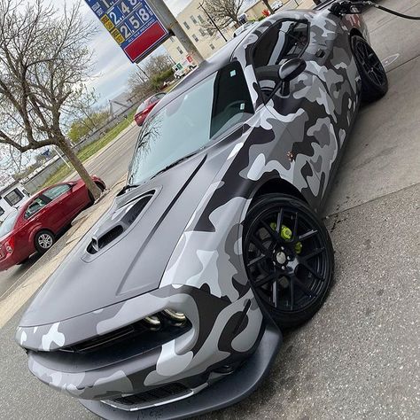 Cool camouflage challenger  follow @scatpack_aaron #wrap #challenger #stripes #dodge #mopar #srt #scatpack #hellcat #decals #vinyl #stance #americanmuscle #challengerfam #challengernation #moparornocar #v8 #dodgechallenger #challengersrt Stanced Cars, Instagram Cool, Vinyl Wrap, Modified Cars, Car Wrap, Dodge Challenger, Mopar, Shinee, Dream Cars