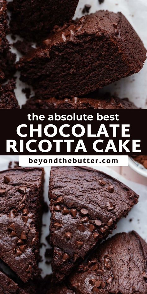 The Best Chocolate Ricotta Cake Chocolate Dinner Recipes, Deep And Delicious Cake Recipe, Easy Cake Chocolate, Ricotta Baking Recipes, Easy Chocolate Birthday Cake, Not So Sweet Desserts, Chocolate Cake Mini, Chocolate Cake Bites, Dutch Chocolate Cake