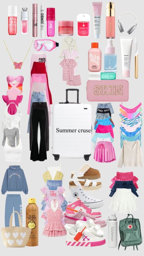 What To Pack For Vacation Preppy, Preppy Cruise Outfits, Things To Pack For A Cruise, Preppy Packing List, Packing Preppy, Preppy Travel Essentials, Pack For Cruise, Preppy Collages, Preppy Packing