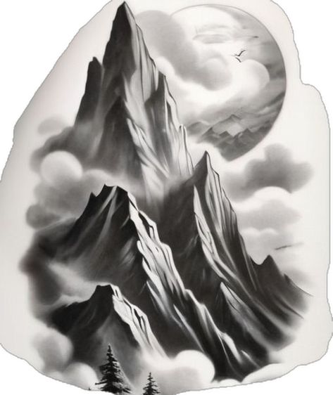 Snowy Mountains Tattoo, Cliff Tattoo, Cliffs Tattoo, Cool Animal Tattoos, Hahaha Joker, Tattoo Stencil Designs, Hd Tattoos, Angel Statues Sculpture, Mountains Tattoo