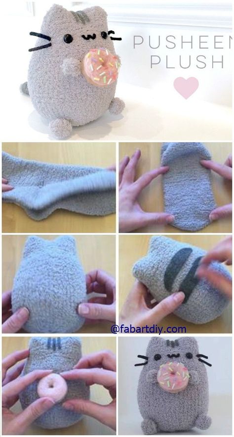 Sock Plush, Plushies Diy, Diy Donut, Chat Diy, Pusheen Plush, Sock Doll, Sock Dolls, Sock Toys, Diy Socks