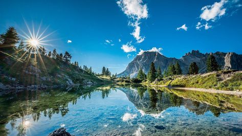 #reflection #nature #sky mountainous landforms #wilderness mount scenery #water #mountain mountain range #bank #lake #tree #daytime #alps #watercourse #1080P #wallpaper #hdwallpaper #desktop Nature Desktop, Dynamic Wallpaper, Best Nature Wallpapers, Plitvice Lakes National Park, Nature Wallpapers, Plitvice Lakes, Mount Rainier National Park, Rainier National Park, South Tyrol