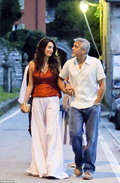 Silver fox: With his silver locks immaculately styled, George cut a dapper figure on the outing George Clooney Style, George And Amal, New Hijab, Fashion Designers Famous, Elegant Outfit Classy, Romantic Holiday, Amal Clooney, Famous Couples, Fashion Blogger Style