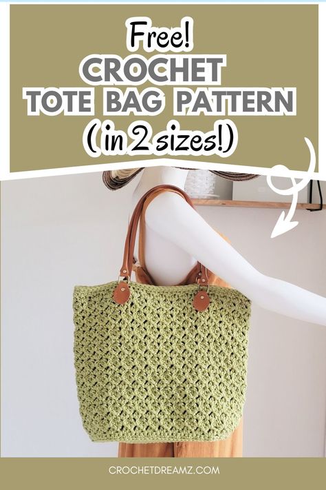 This easy and free crochet tote bag pattern comes in 2 sizes. You can make it as a regular size tote purse or a large tote. This is a perfect crochet tutorial for a summer bag. Tote Bag Crochet Pattern Free, Crochet Tote Bag Free Pattern, Crochet Tote Bags Free Patterns, Easy Tote Bag Pattern Free, Crochet Tote Bag Pattern, Crochet Bag Pattern Tote, Bag Free Pattern, Crochet Handles, Tote Bag Pattern Free