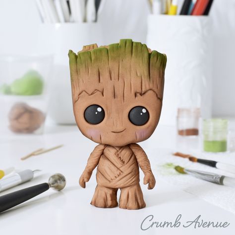 cute, Groot, cake topper, fondant, gum paste, Guardians of the Galaxy, I am Groot, figure, figurine, wood, tree, plant, sprout, movie, cartoon, character, idea, clay, inspiration, Crumb Avenue, little, cake decorating, sugar art, craft, kids, boy, girl, birthday Biscuit Ideas, Fimo Kawaii, Cake 3d, Crea Fimo, Bake Clay, Diy Fimo, Cutest Babies, Fondant Animals, Cake Topper Tutorial