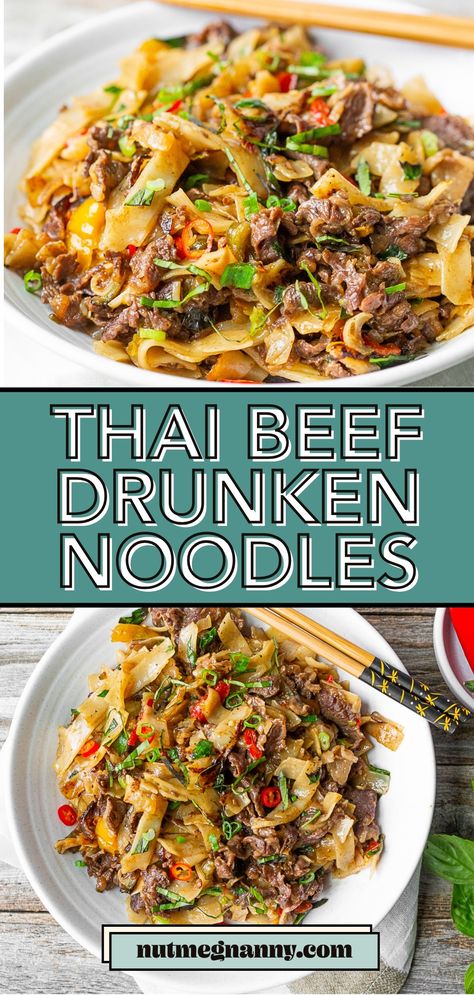 These Thai beef drunken noodles are the perfect take out fake out meal. PACKED full of flavor and ready in just 30 minutes! Your whole family will love these noodles. Easy Drunken Noodles Recipe, Traditional Thai Food, Thai Drunken Noodles, Thai Red Chili, Gluten Free Fish, Thai Beef, Rib Sauce, Drunken Noodles, Spicy Thai