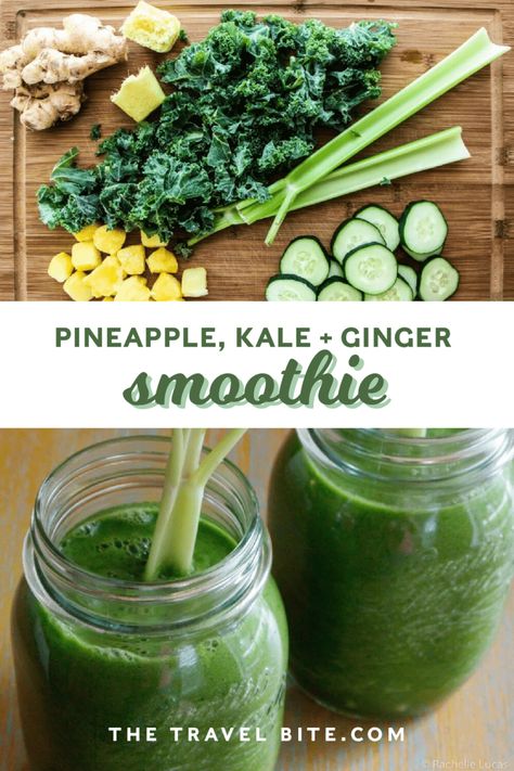 Smoothie Kale, Kale Smoothie Recipes, Pineapple Cucumber, Kale Juice, Cleanse Detox, Kale Smoothie, Ginger Smoothie, Brown Spots Removal, Healthy Smoothie