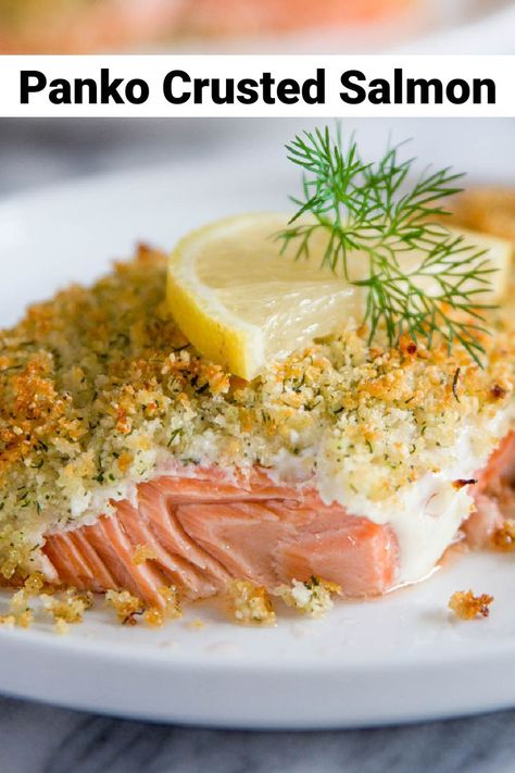 panko crusted salmon Salmon Panko, Panko Crusted Salmon, Breaded Salmon, Crusted Salmon Recipes, Garlic Butter Salmon, Butter Salmon, Crusted Salmon, Baked Salmon Recipes, Panko Bread Crumbs