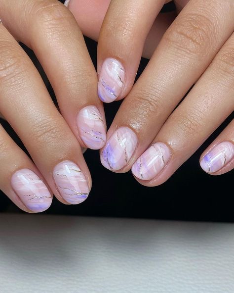 Marble Biab Nails, Biab Nails Inspiration Spring, Trendy Spring Nails 2023, Pastel Marble Nails, Soft Blue Nails, Autumnal Nails, 2023 Minimalist, Spring Nails 2023, Biab Nails