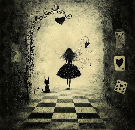 Alice In Gothland 🖤  #goth #gothart #art #fantasy #kunst #mycreation Alice In Wonderland Dark Art, Alice In Wonderland Wallpaper Aesthetic, Dark Alice In Wonderland Art, Creepy Alice In Wonderland, Alice In Wonderland Rabbit Hole, Wonderland Core, Gothic Alice In Wonderland, Alice In Wonderland Rabbit, Rose Book