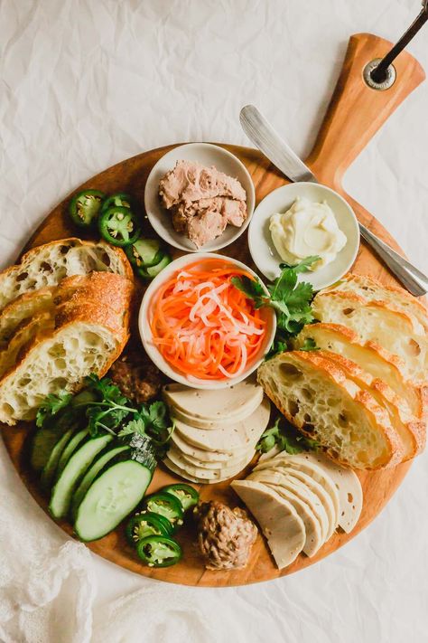 Vietnam Theme Party, Bahn Mi Charcuterie Board, Bahn Mi Board, Vietnamese Charcuterie Board, Banh Mi Charcuterie Board, Banh Mi Board, Vietnamese Platter, Vietnamese Banh Mi Charcuterie Board, Banh Mi Platter