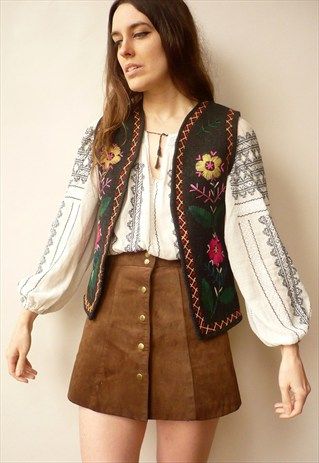 1970's+Vintage+Embroidered+Hippie+Felt+Vest+Waistcoat+ Felt Vest, Waistcoat Woman, 60s And 70s Fashion, 70s Inspired Fashion, 70s Outfits, Seventies Fashion, 70’s Fashion, Vest Waistcoat, 1970s Fashion