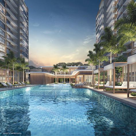 Apartment Building Exterior, Pool Architecture, Luxury Apartment Building, Apartment Pool, Hotel Swimming Pool, Swimming Pool Architecture, Swimming Pool Construction, Swimming Pool Landscaping, Luxury Swimming Pools