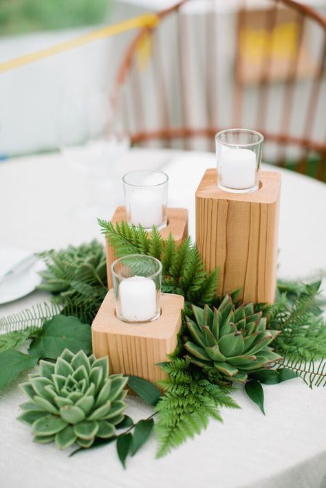 Votive Centerpieces, Pretty Wedding Centerpieces, Succulent Wedding Centerpieces, Greenery Wedding Centerpieces, Succulent Theme, Fern Wedding, Succulent Centerpieces, Wedding Floral Centerpieces, Rustic Wedding Centerpieces